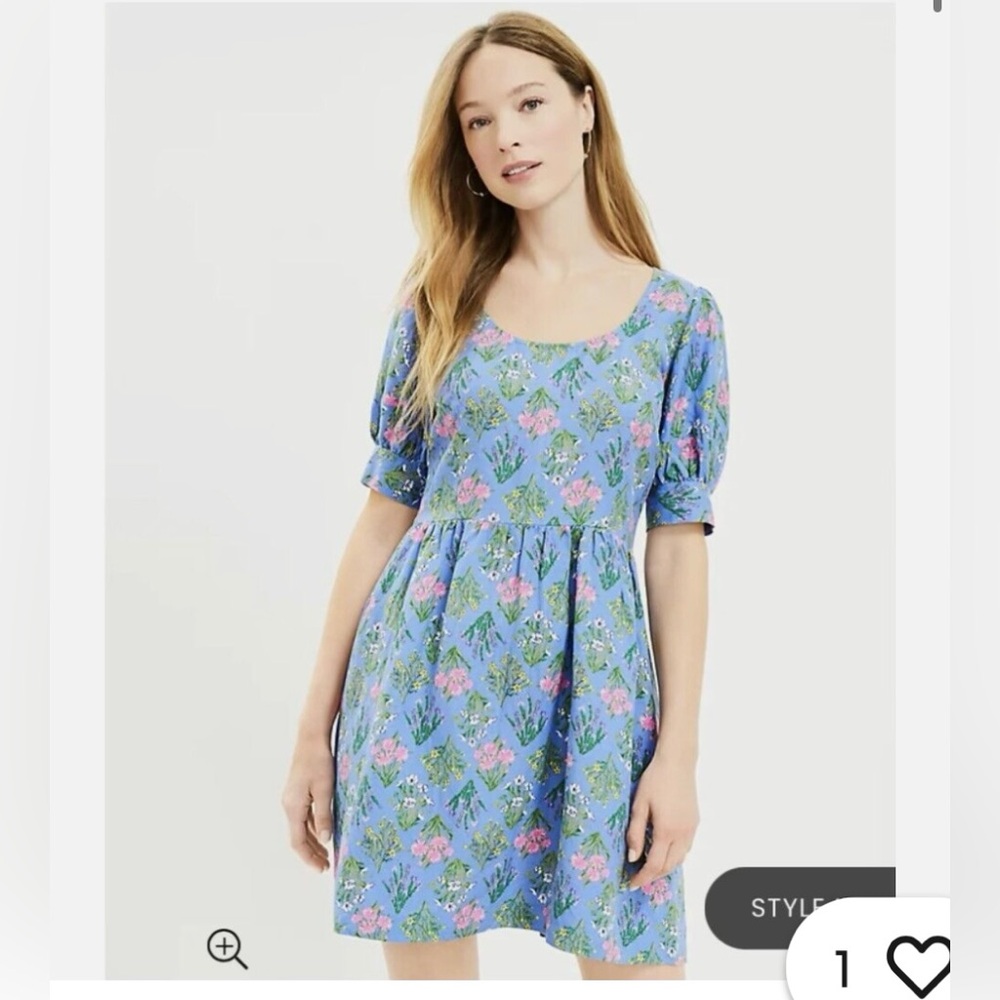LOFT Preppy Floral Puff Sleeve Sundress Linen Blend Size 12